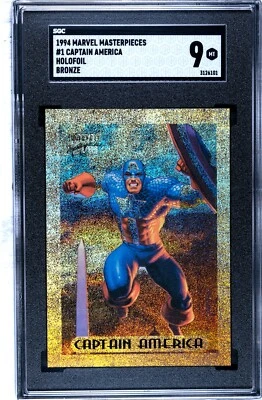 Marvel Masterpieces 1994 tarjeta de persecución con inserción de holofoil de bronce #1 Capitán América 9 Foto 1 de 2