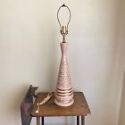 Vintage Mcm Taper Tabletop Lamp Pink Gold Texture Atomic Ceramic 3 Setting Works
