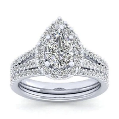 3.00 Ct Pear Cut White Treated Diamond Engagement Ring 925 Sterling Silver - Image 1 of 2