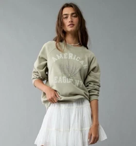 American Eagle Women’s Funday Oversized Sweatshirt Color Olive Size S - Picture 1 of 5