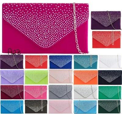 A2ZUKFASHION Damen-Clutch aus Satin mit Diamanten Abend Braut Hochzeit Handtasche Party Abschlussball Handtasche