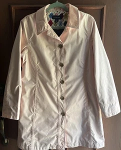 Lands’ End Lt Pink Medium Trench Rain Coat Button Front Plaid Lined Jacket Mid - Picture 1 of 7