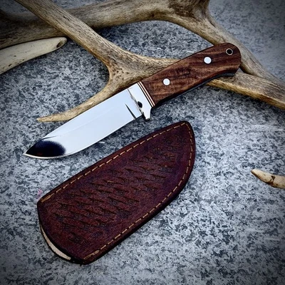 Cuchillo de hoja fija funda de cuero hoja espiga completa exterior camping desollador EDC Foto 1 de 4
