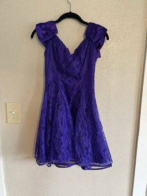 1980s Vintage Dress Zum Zum Lace Mini Formal Prom Dress XS Small ILGWU Purple  - Image 1 of 4