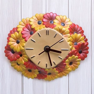 Vintage 1972 Hand Painted Ceramic Oval Wall Clock Floral Design New Movement - Picture 1 of 5