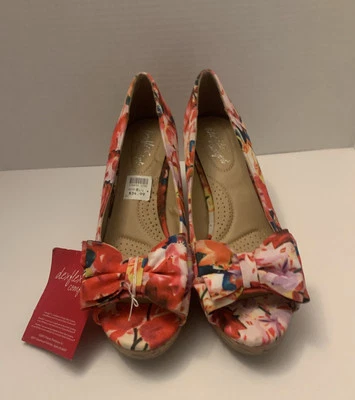 Zapatos Dexflex Comfort Para Mujer 8.5 Floral Cuña Pajarita Tacones Coloridos Punta abierta NUEVO Foto 1 de 4