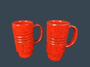 Vtg Retro Red Glaze Design Gann Graveren made in Norway 2 Ceramic Coffee Mugs - Picture 1 of 7