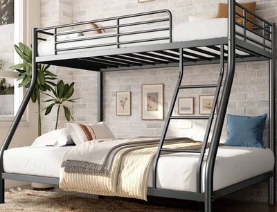 Heavy Duty Twin Over Full Metal Bunk Bed Guardrail Underbed Storage Black silent - Image 1 of 4