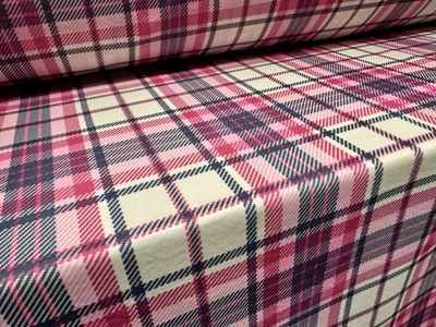 Double Jersey Upholstery Fabric, Per Metre - Tartan Check Print - Pink & Navy - Image 1 of 4