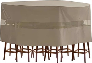 Patio Bar Height Dining Set Cover 98"Dia./L x 41"H Classic Taupe - Picture 1 of 8