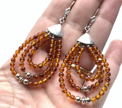 Jay King DTR 925 Sterling Silver Amber Bead Dangle Earrings ~ 6.8g - Image 1 of 4