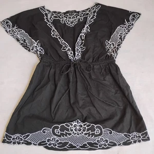 My Michelle Top Medium Babydoll Bow Embroidered Flutter Sleeve Y2K Cotton - Picture 1 of 11