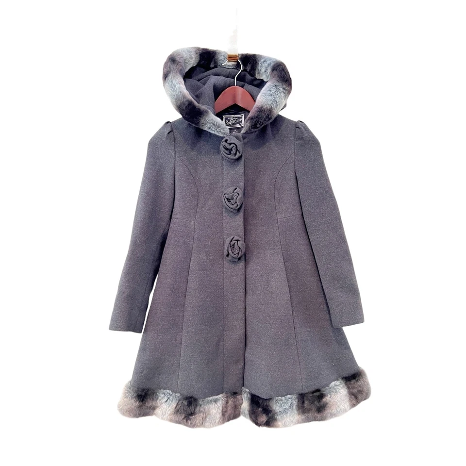Rothschild Charcoal Gray Chinchilla Trim Hooded Skating Dress Jacket 8 - Image 1 of 4