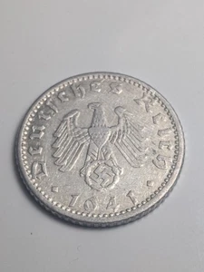 Moneda nazi 1941 D 50 Reichspfennig Tercer Reich - Imagen 1 de 2