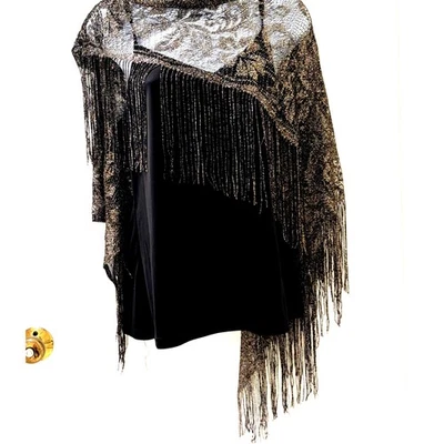 Mantón triangular vintage años 70 negro y dorado con borlas vacaciones Bling Foto 1 de 4