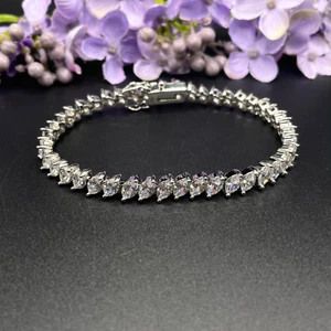 White Gold Finish Created Diamond Marquise Cut Tennis Bracelet FREE GIFT BOX - Picture 1 of 10