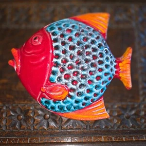 Vintage Italian Pottery Blue Ceramic Wall Hanging Fish Hand Painted Nautical - Picture 1 of 2