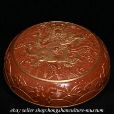6" Qianlong Marked Chinese Alum red Gilt Porcelain Dragon Round Jewelry Box 