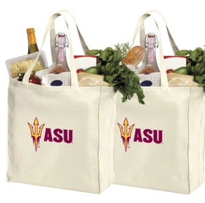 ASU Shopping Bags Arizona State Grocery Bag 2 PC SET 100% NATURAL COTTON! - Picture 1 of 1