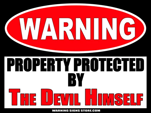 WARNING SIGNS STORE The Devil Himself Funny Warning Sign Stickers Decals 2-pack WS367