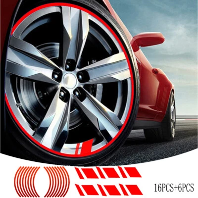 Red Reflective Car Wheel Rim Stripe Vinyl Decal Stickers Set Accessories For 18" - Image 1 of 4