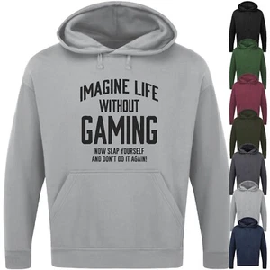 IMAGINE LIFE WITHOUT GAMING HOODIE Funny Geeky Gift Console PC Gamer Mens Top - Picture 1 of 17