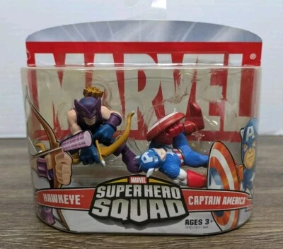 Bonecos Hasbro Marvel Super Hero Squad: Hawkeye & Captain America 2006 - NOVO - Imagem 1 de 4