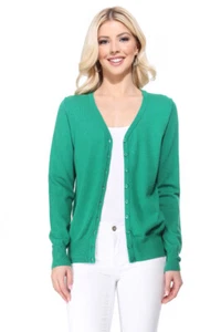 YEMAK Women's Long Sleeve V-Neck Button-Down Soft Knit Cardigan Sweater MK5178 - Picture 1 of 34