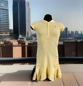 POLO RALPH LAUREN POLO LOGO RUFFLED DRESS LIGHT YELLOW GIRLS 10-12 LARGE - Picture 1 of 8