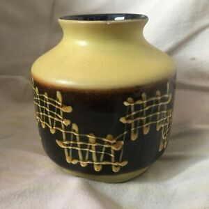 Pot Jar Mid Century Modern MCM Art Pottery Yellow Brown Retro Vtg 1970s German