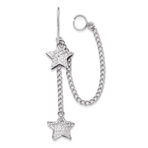 Sterling Silver Rhodium Plated Dangle D/C Heart Earlobe Cuff Earrings - Picture 1 of 1