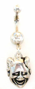 Belly Ring Devil Head w/Clear Gem Dangle Naval Steel - Picture 1 of 3