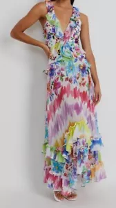 $750 PatBO Women's White Floral Ruffle V-Neck Sleeveless Hi-Low Dress Size Small - Picture 1 of 5