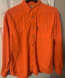 Columbia Hunting Shirt L/S Shoulder Patch Neon Orange Pockets Large - Picture 1 of 7