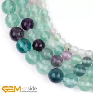 Natural Fluorite Quartz Round Gemstone Loose Beads Big Hole 2mm for Jewelry 15" - Foto 1 di 33