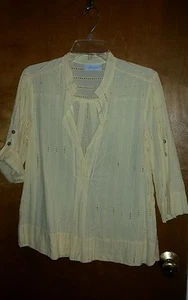 MISSES J H COLLECTIBLES YELLOW OVER SHIRT LONG V FRONT EYELET M - Picture 1 of 1