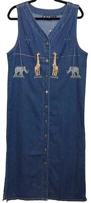 Maxi jersey bordado de mezclilla azul vintage MPH para mujer talla M años 90 Foto 1 de 4