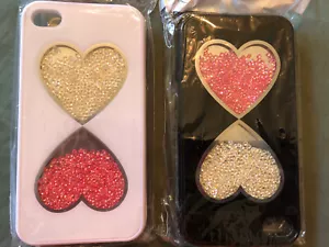 Brand new! Lot Of 2 Bling Heart Hard Case Snap On Cover For iPhone 4G/4GS - Picture 1 of 4