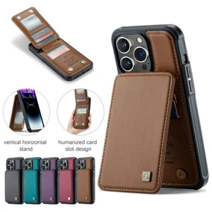 Do iPhone 16e/16/15/14/13/12/11 Skórzane etui Flip Card Holder Stand Back Cover - Zdjęcie 1 z 29