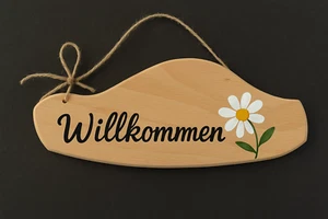 DIY Holzschild Willkommen Handgemacht Türschild 28x12cm Geschenk Deko Natur - Picture 1 of 2