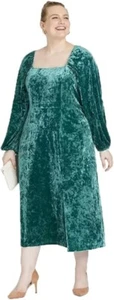 Ava & Viv Crushed Velour green midi Dress 1X plus size - Picture 1 of 9