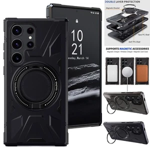 For Samsung Galaxy S24 Ultra 5G Rugged Hybrid Bumper Case Ring Kickstand Cover - Picture 1 of 18