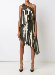 $545 New Sz.0-2 Halston Heritage Metallic Asymmetric Hem Gold Dress - Picture 1 of 6