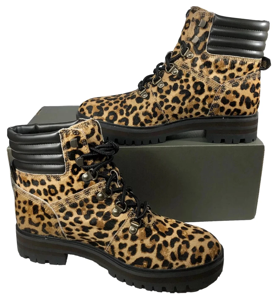 Timberland Women‘s London Square Mid Hiker BOOTS Size 8 Brown Leopard Print