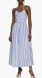 Avec les filles Rayas Azul Blanco Mezcla Algodón Halter Francés Chic Midi Talla 12 - Imagen 1 de 6