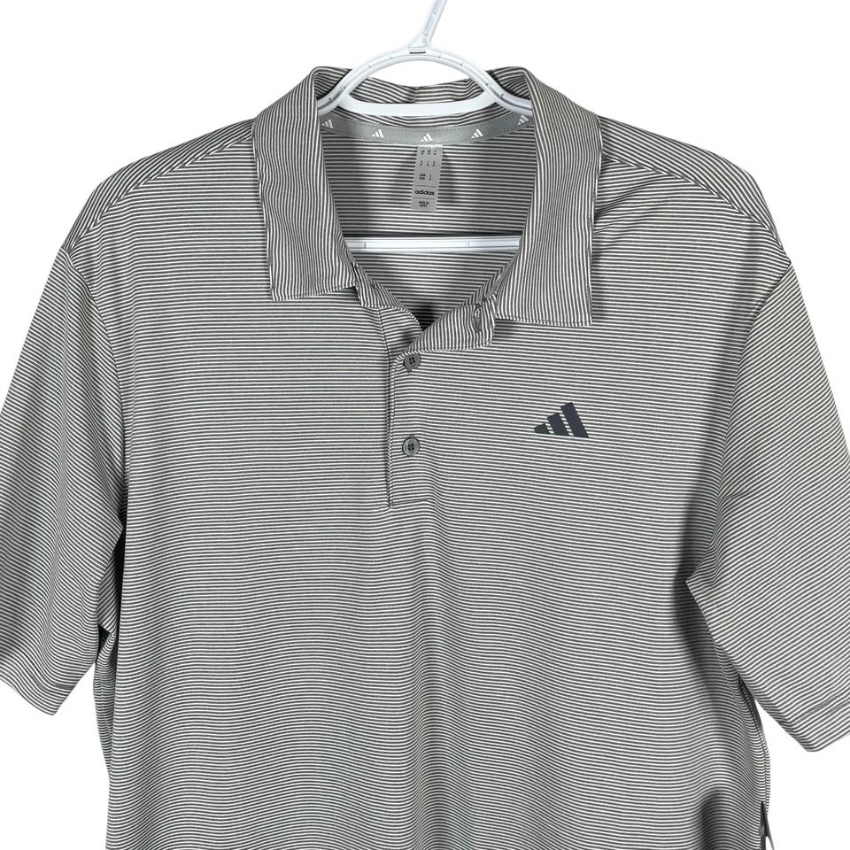 Adidas Polo Shirt Mens Medium Gray White Stripe Golf Athletic ADVR0875