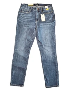 Judy Blue Mid Rise Relaxed Denim Jeans Women 11/30 Blue Dark Wash Distressed NWT - Picture 1 of 9