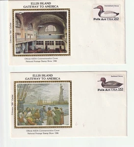 (2) 1986 US FDC’s ELLIS ISLAND GATEWAY TO AMERICA FOLK ART POSTAGE STAMPS - Picture 1 of 2
