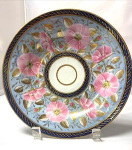 Spode Antique Porcelain Plate Gold blue wild roses pink circa 1800s 9" plate1 - Picture 1 of 14
