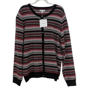NUEVO Cárdigan Croft & Barrow Fair Isle Mujer Talla Grande Negro Rojo Tejido Suéter - Imagen 1 de 12